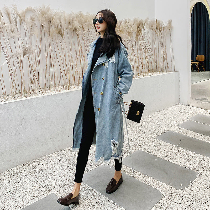 Lång trenchcoat i denim