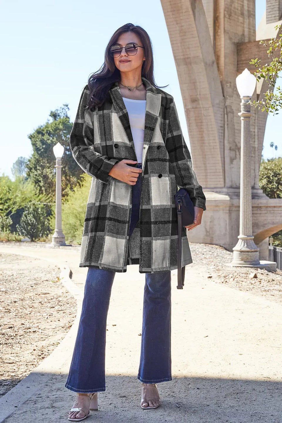 Double Take Plaid Button-Up Lapel Collar Coat