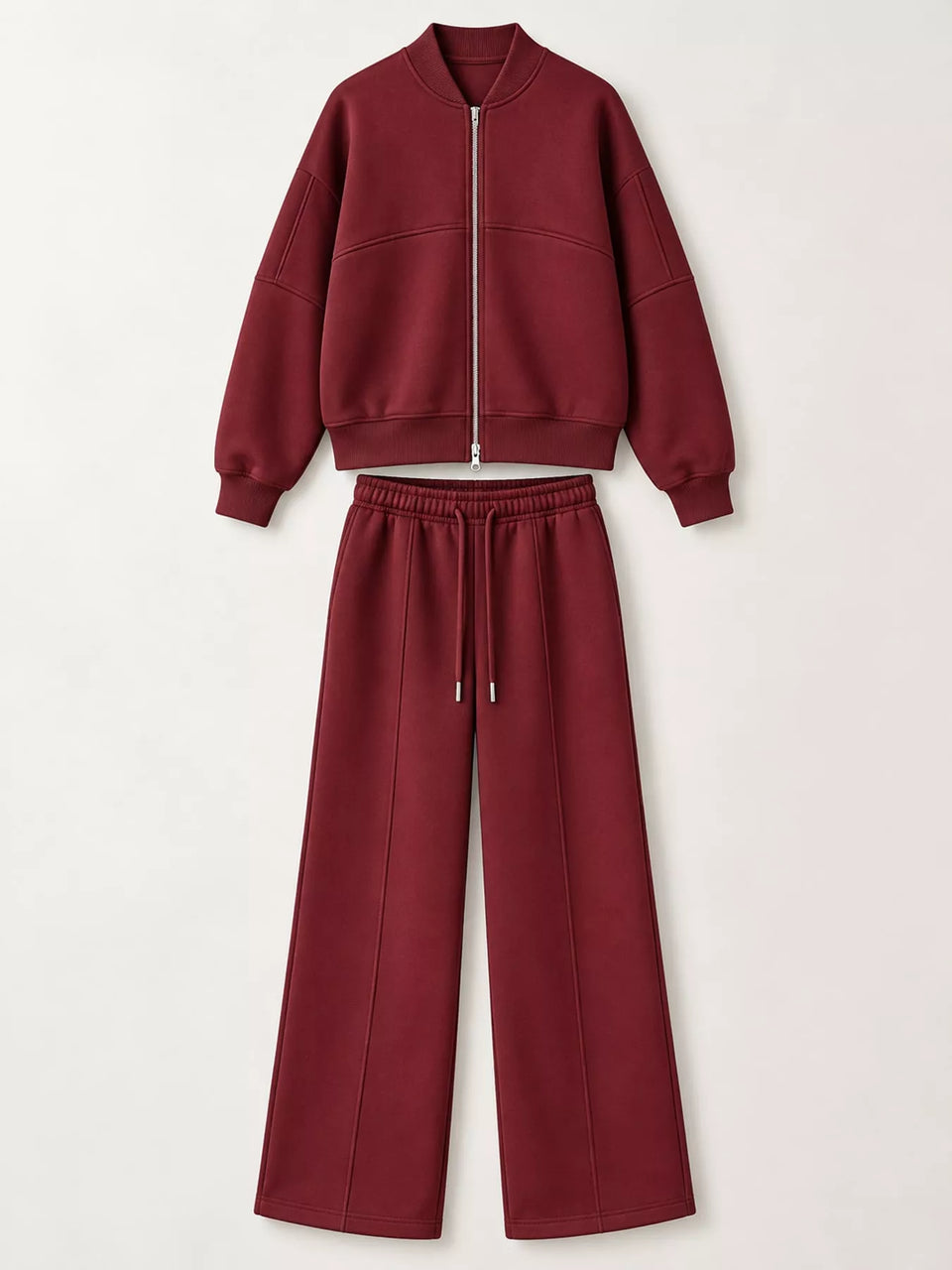 Casual Zip-Up Jacket and Wide-Leg Sweatpants Set