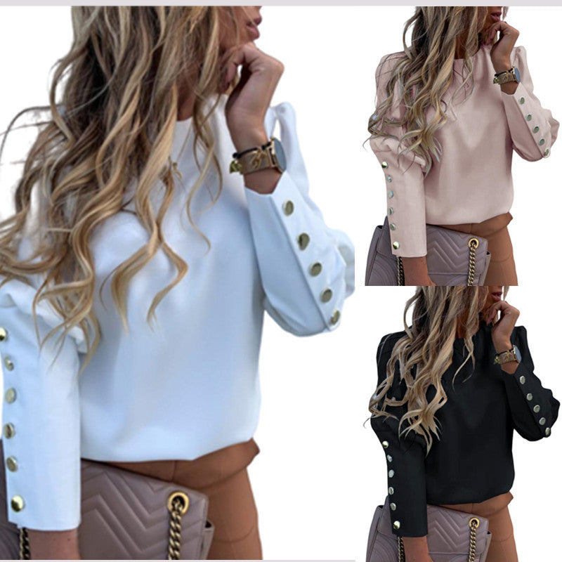 Elegant knapp-blus med långa ärmar