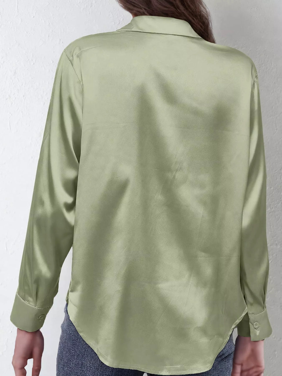 Satin Button-Down Long Sleeve Shirt