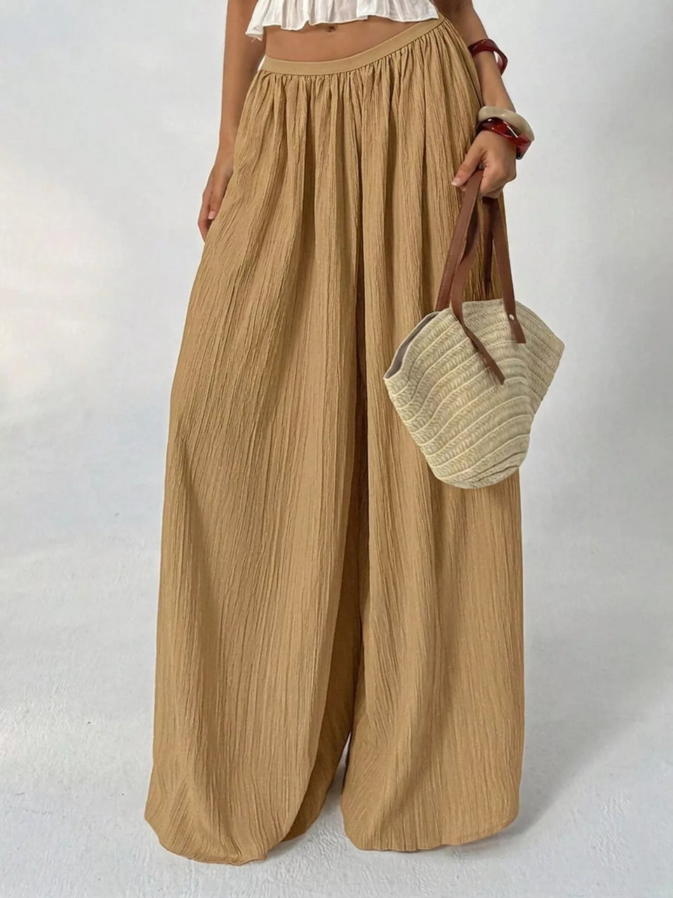 High-Waisted Wide-Leg Pleated Casual Pants