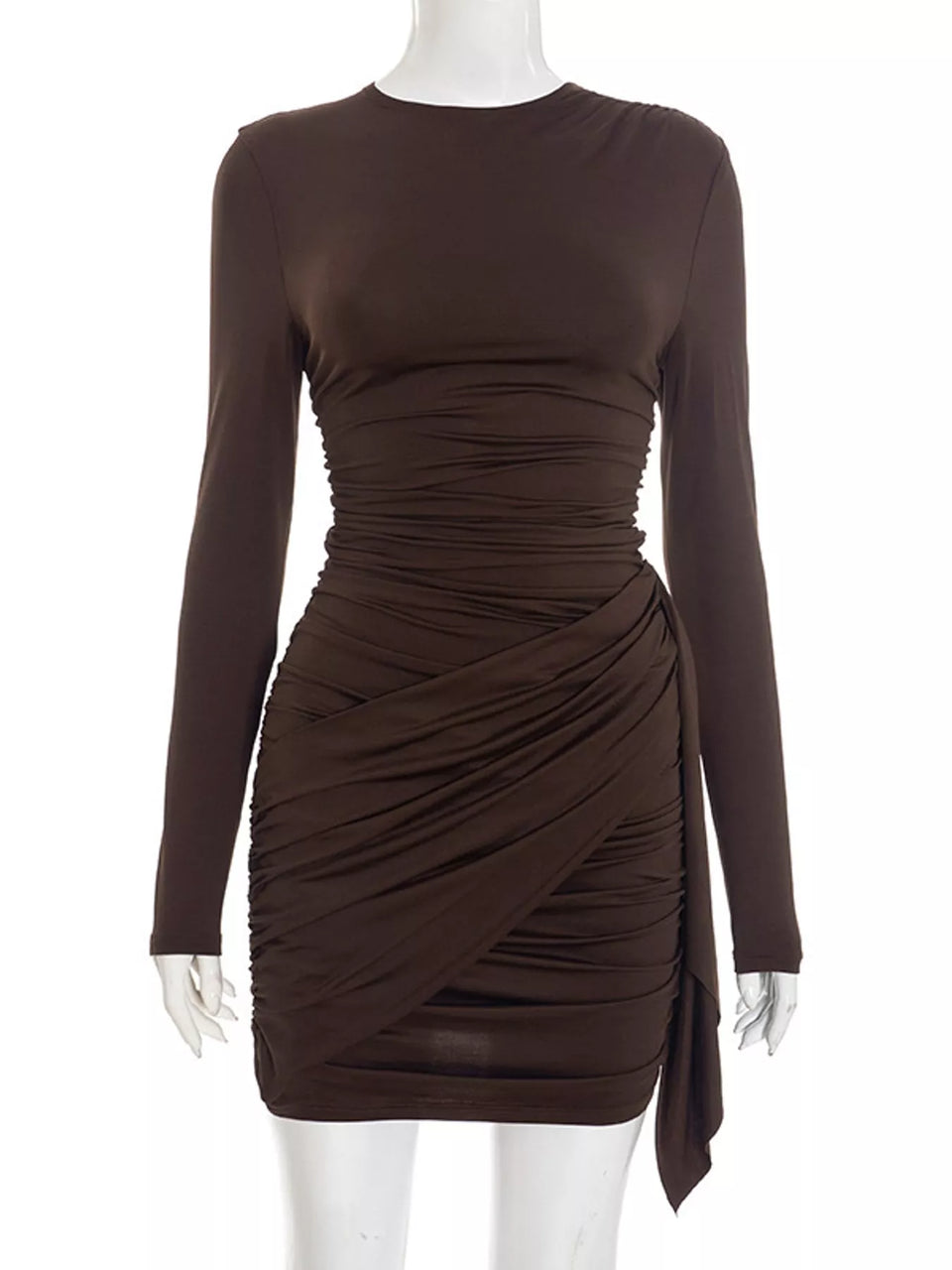 Long-Sleeve Ruched Bodycon Mini Dress