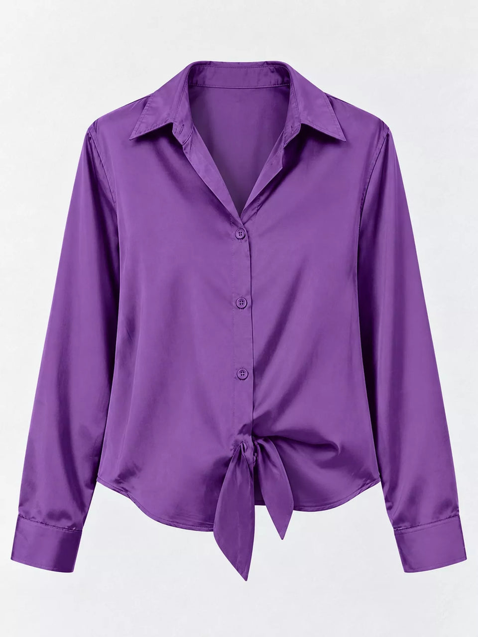 Satin Button-Down Long Sleeve Shirt