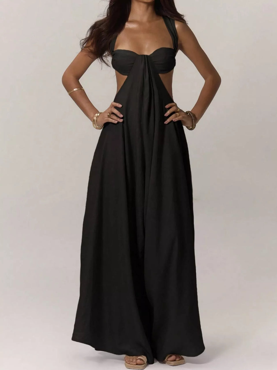 Backless Wide-Leg Jumpsuit with Cut-out Detail