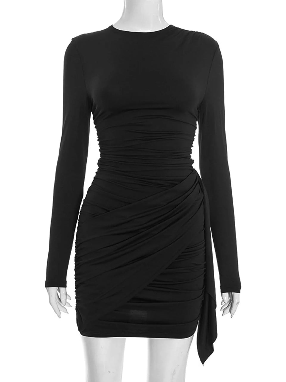 Long-Sleeve Ruched Bodycon Mini Dress