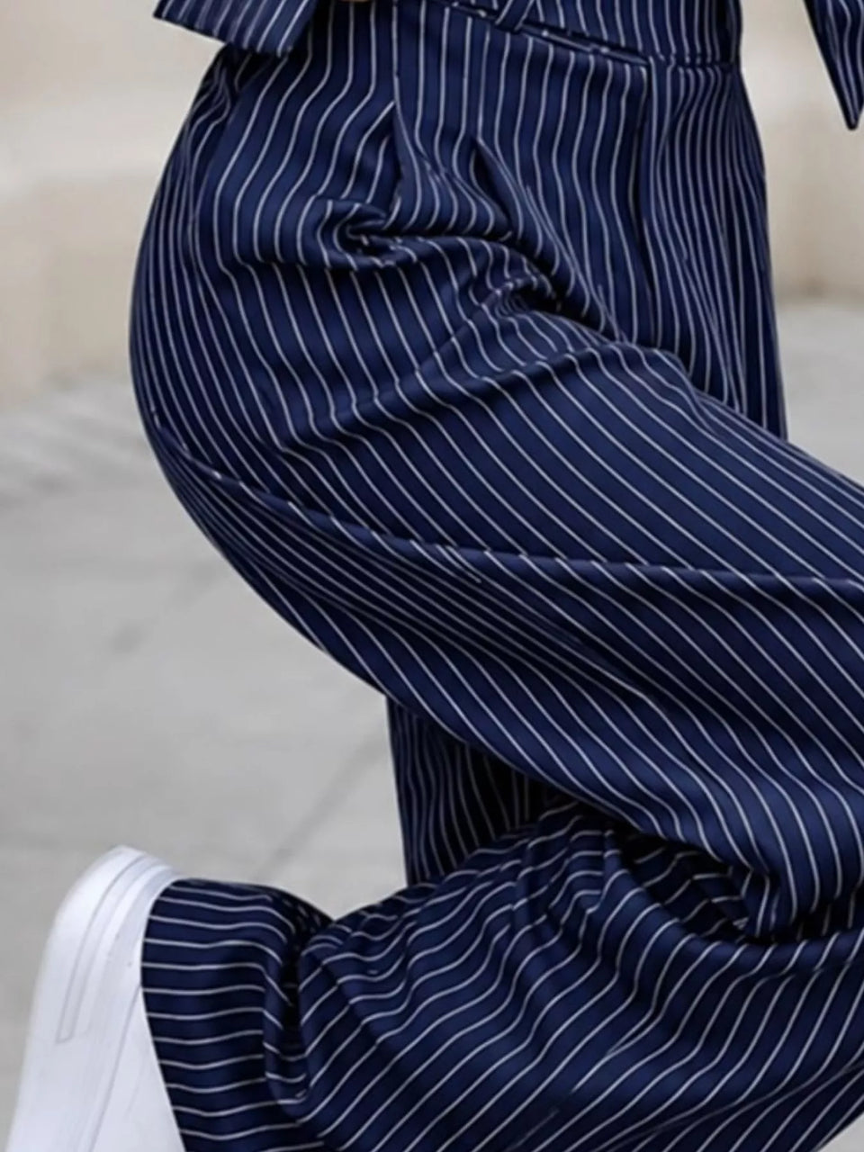Striped Cropped Blazer and Wide-Leg Pants Two-Piece Set