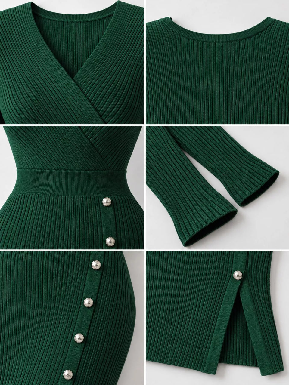 Decorative Button Ribbed Knit Sweater Dress