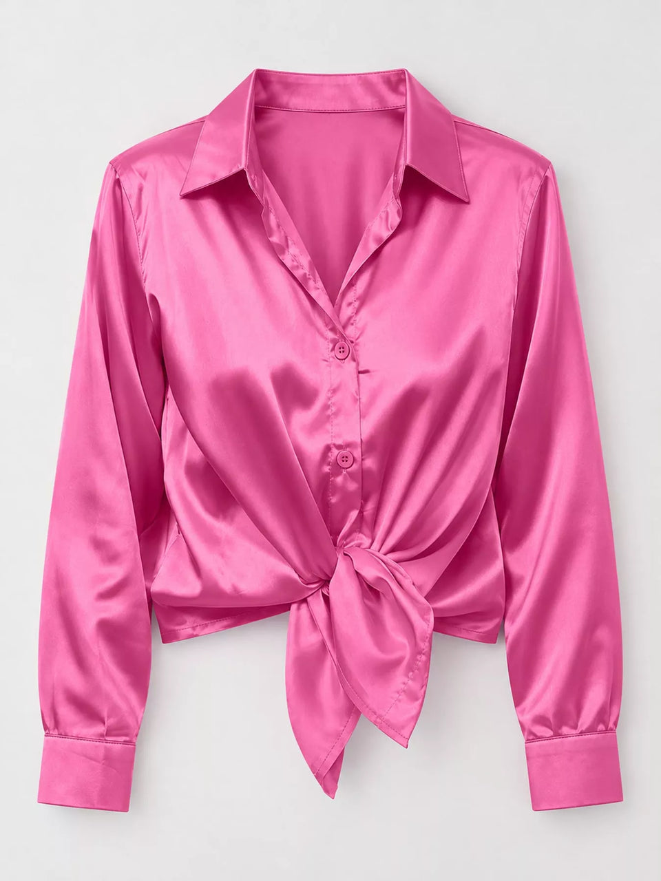 Satin Button-Down Long Sleeve Shirt