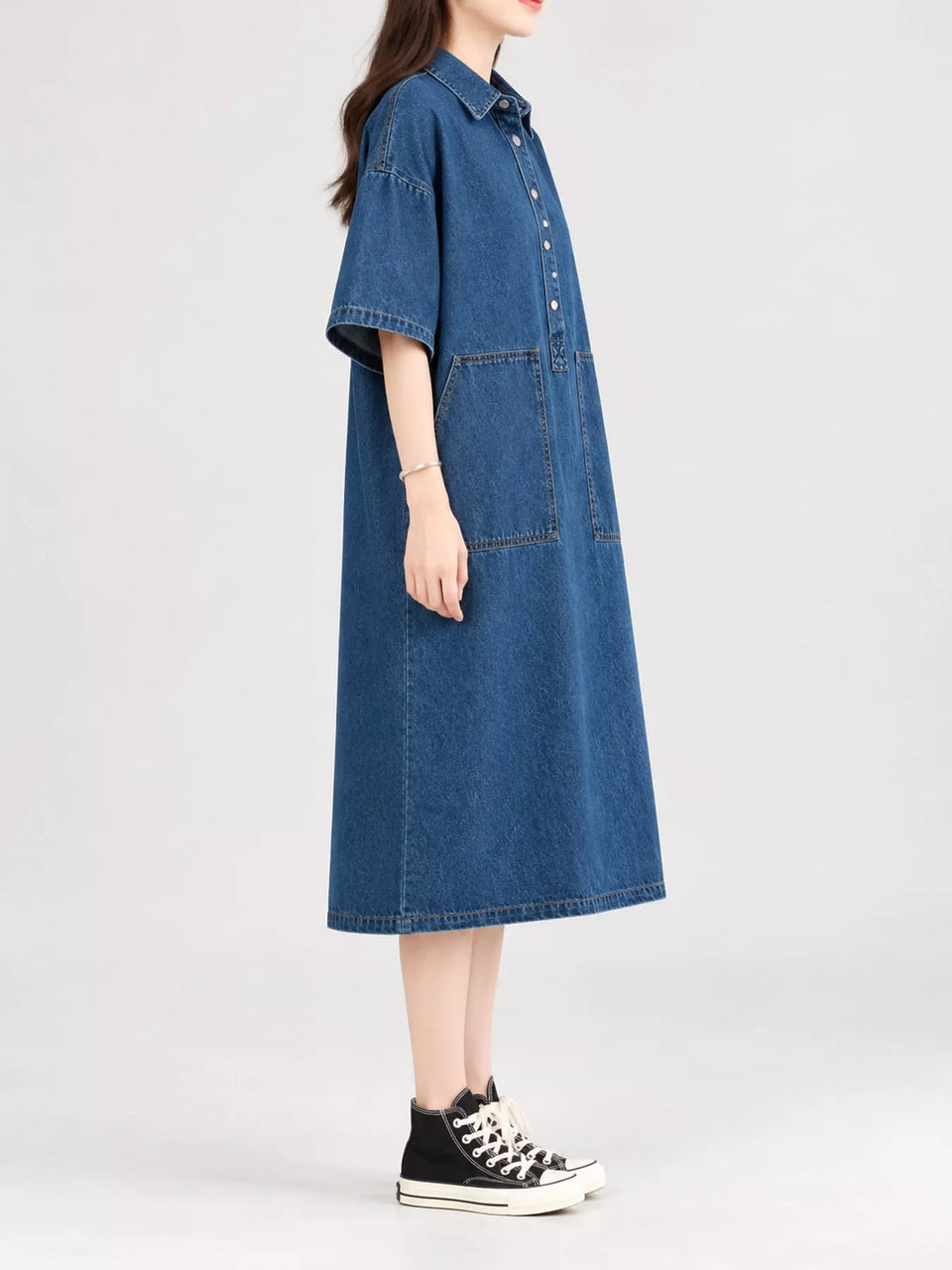 Button Front Denim Shirt Dress