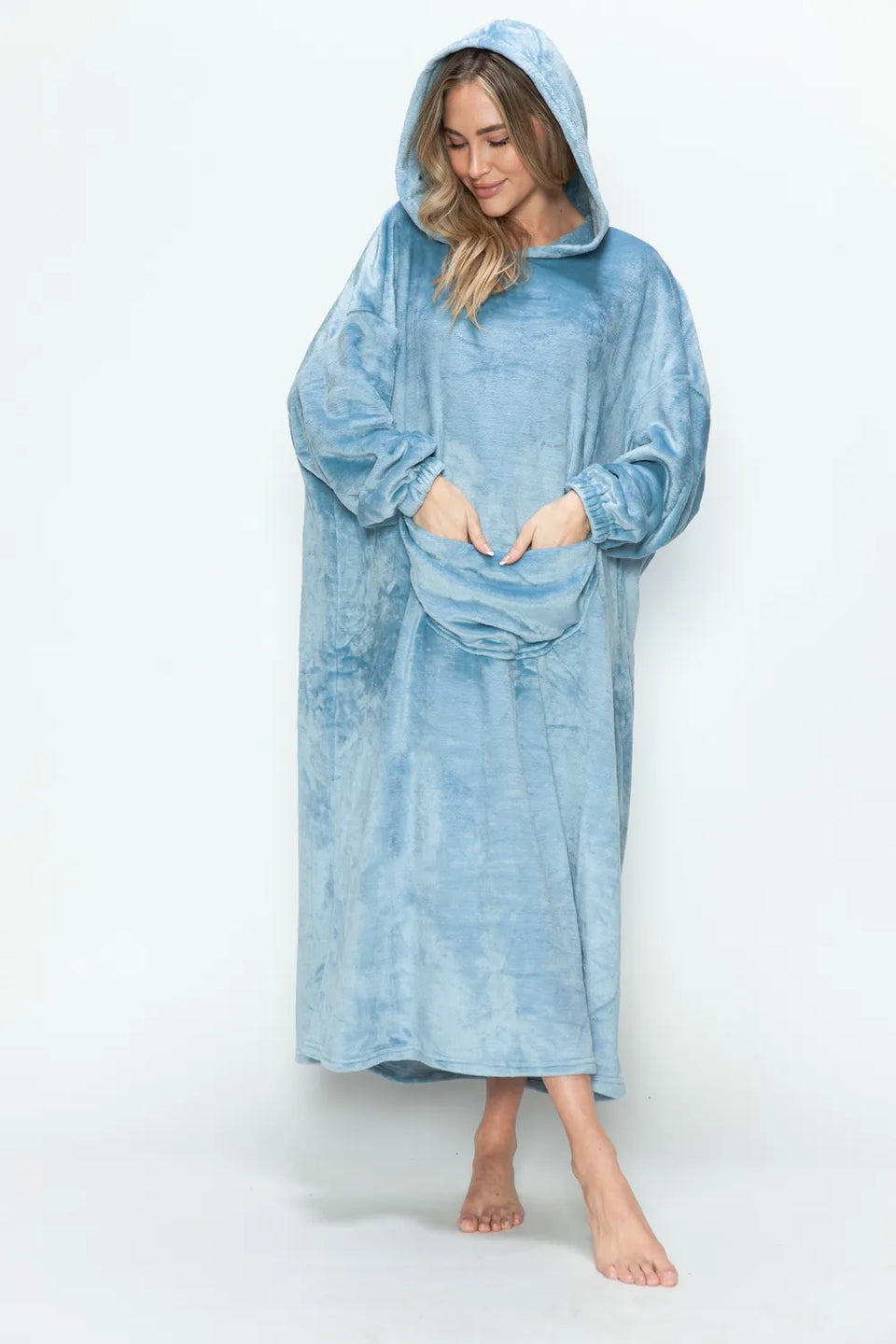 Double Take Pocketed Hooded Midi Lounge Dress