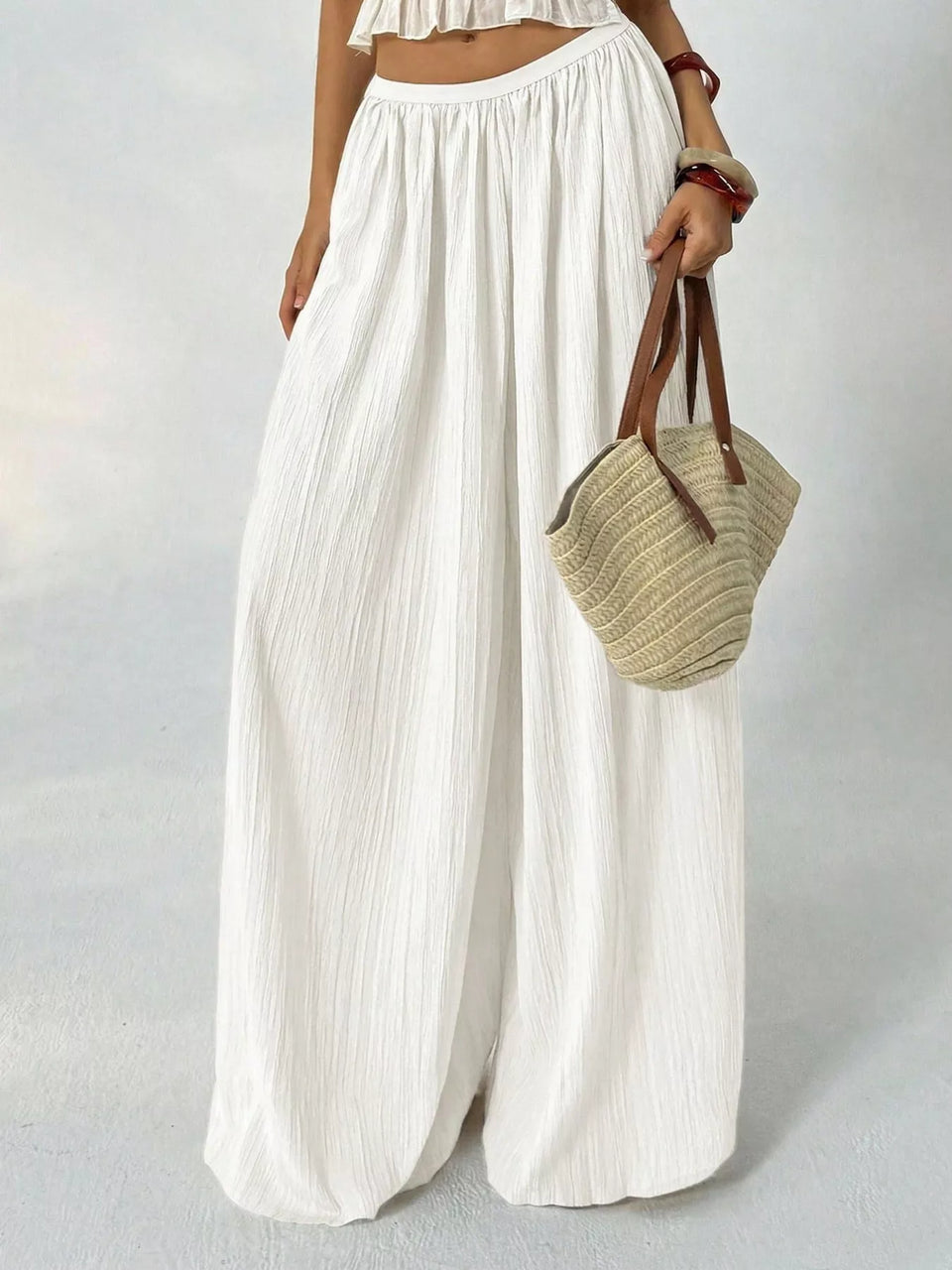 High-Waisted Wide-Leg Pleated Casual Pants