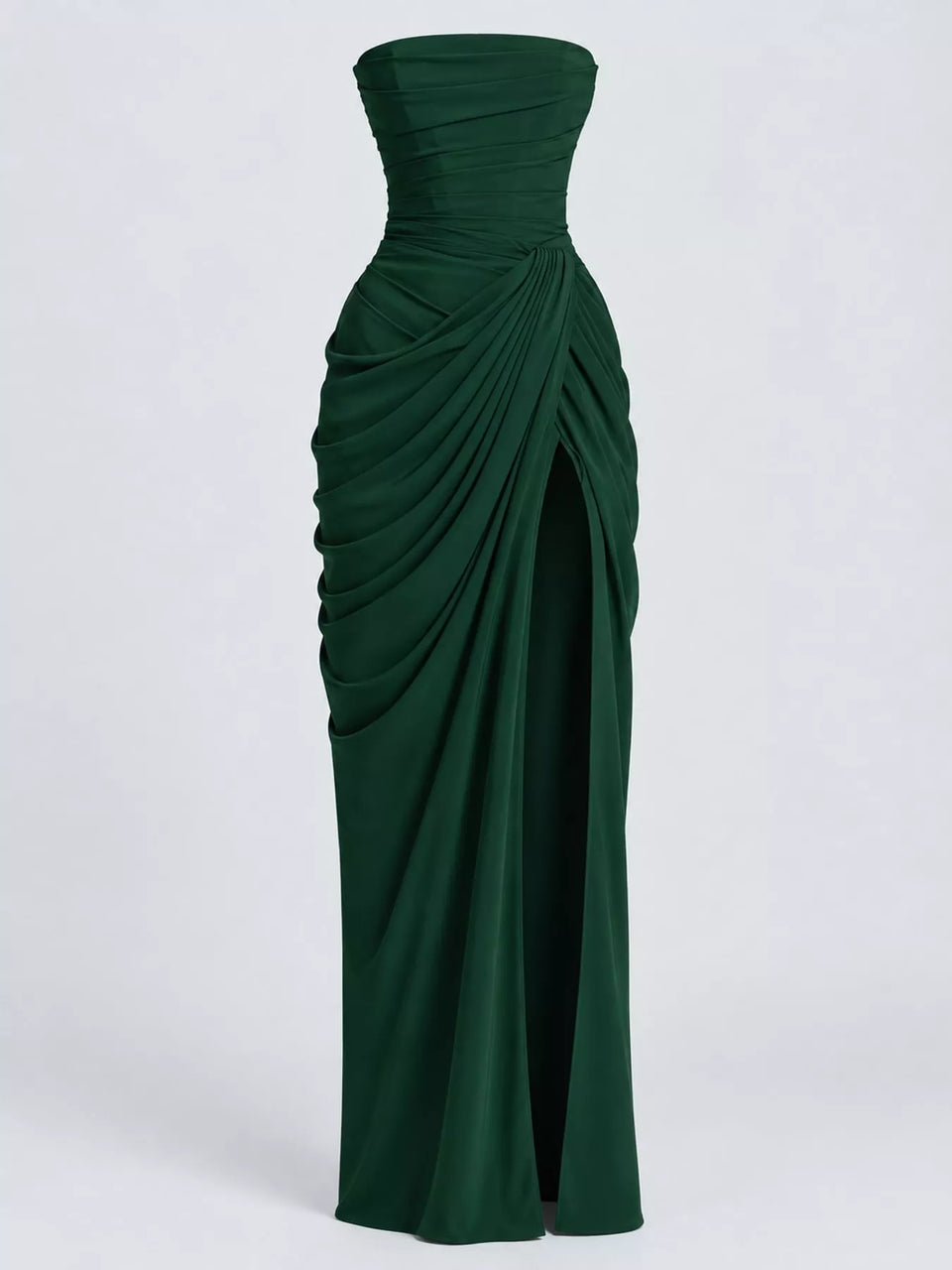Elegant Strapless Ruched High-Slit Evening Dress
