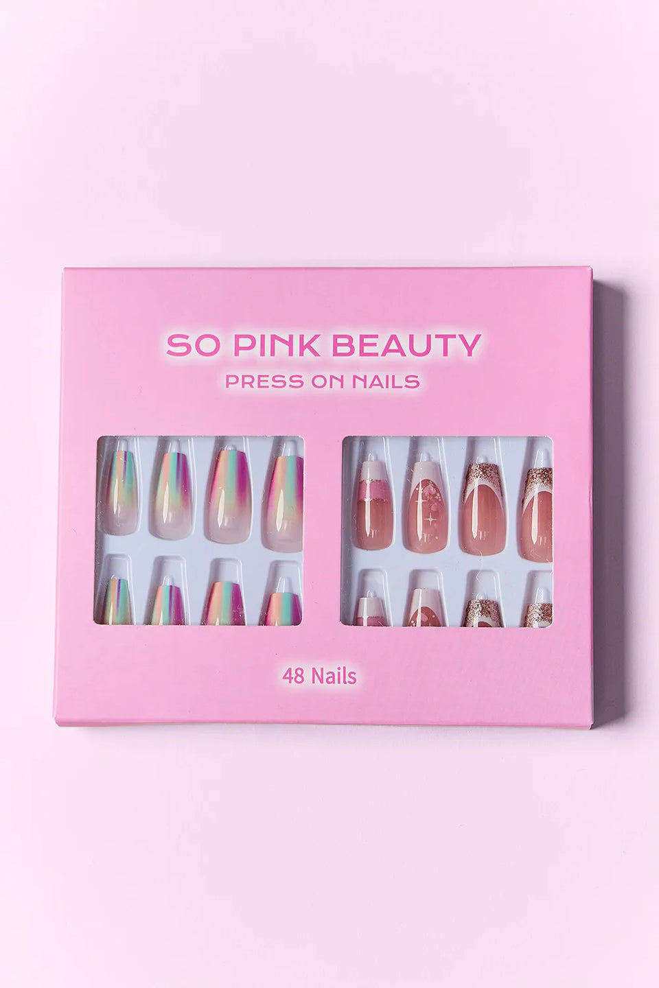 SO PINK BEAUTY Press-On Nails 2-Pack – Marbled Magic, Lover Girl, Dreamy, Heartbreaker