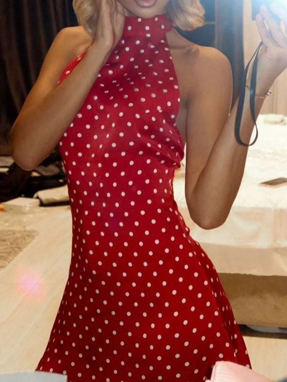 Vintage Polka Dot Halter Neck Mini Dress