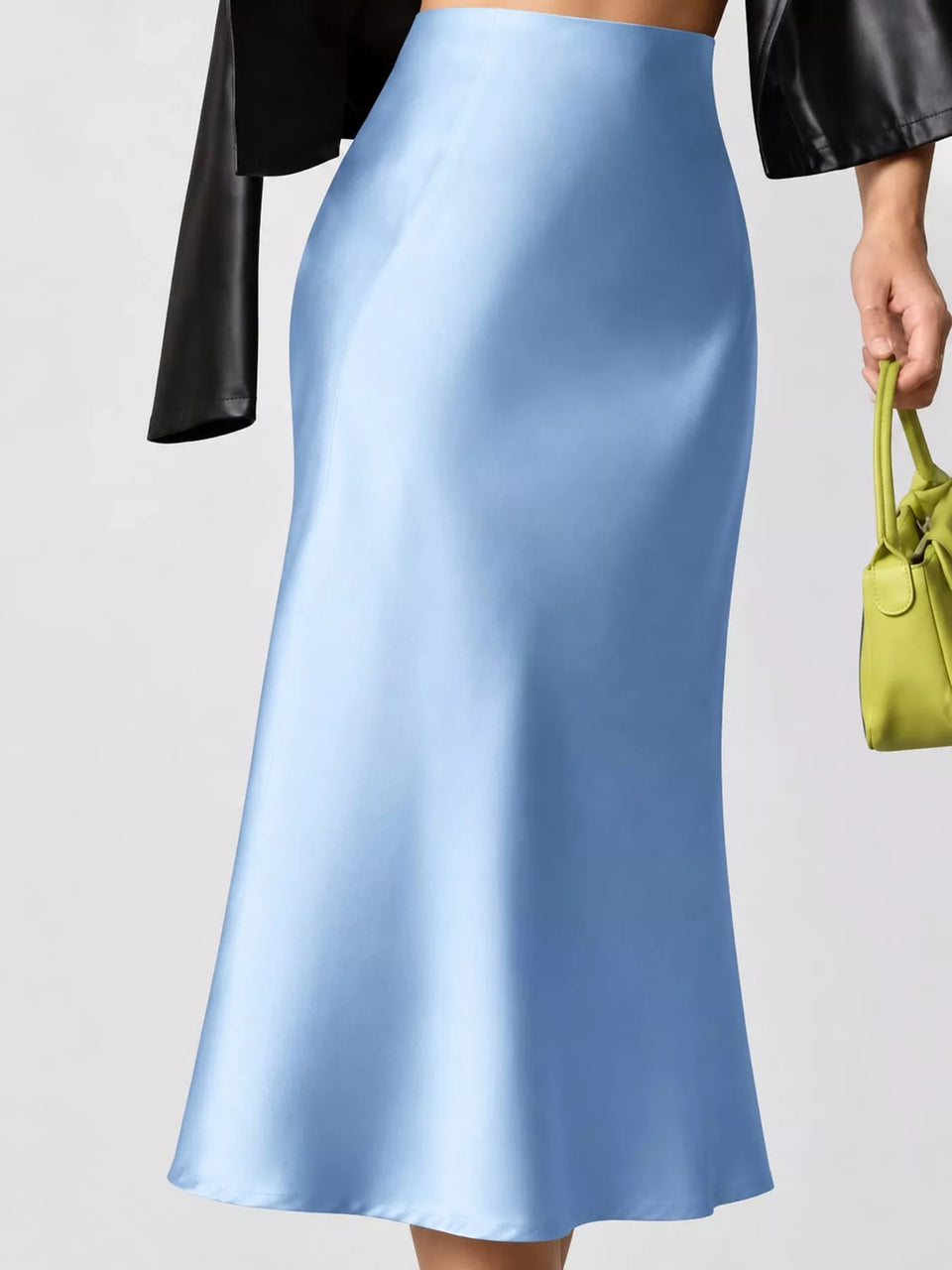 High-Waisted Satin Midi Skirt