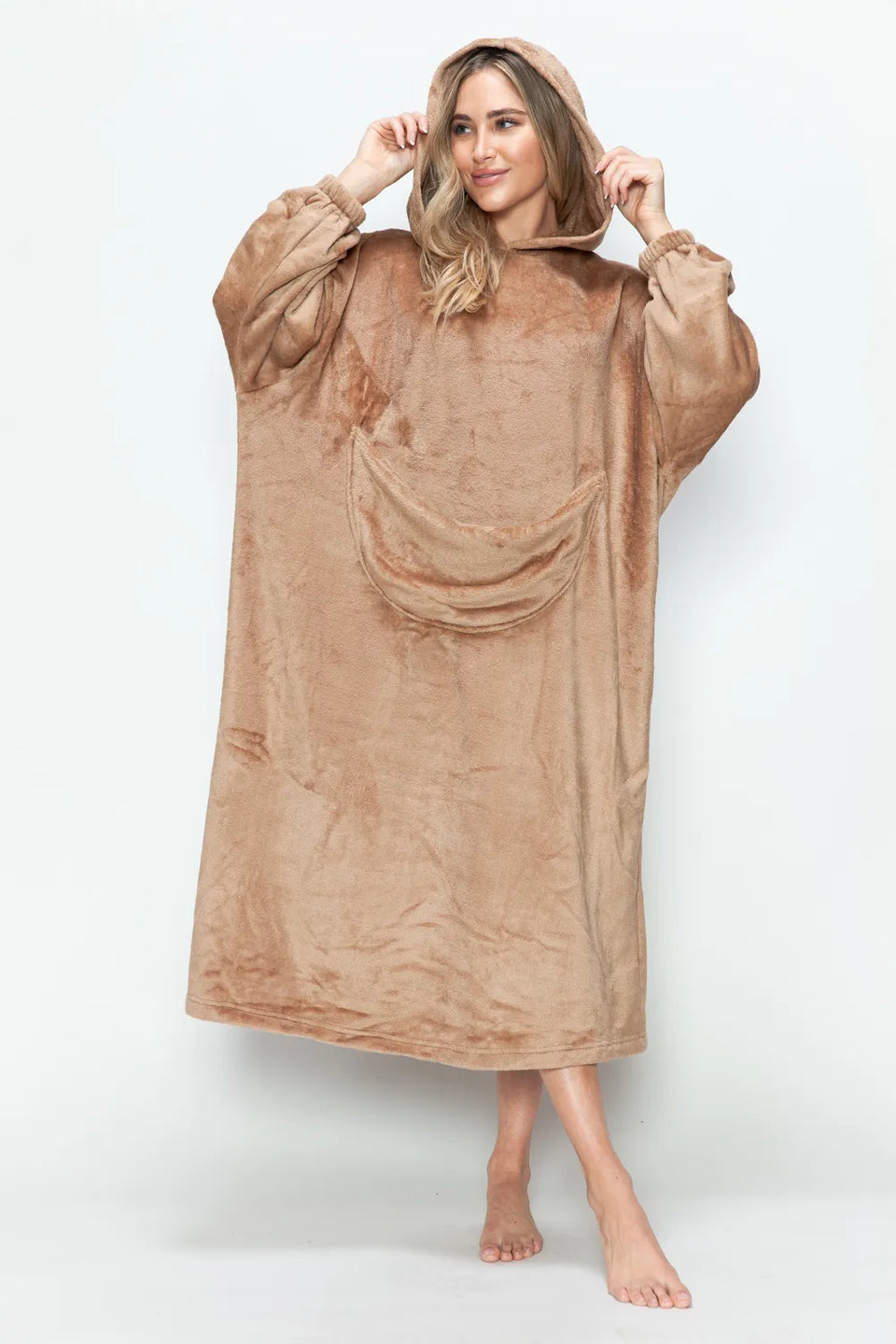 Double Take Pocketed Hooded Midi Lounge Dress