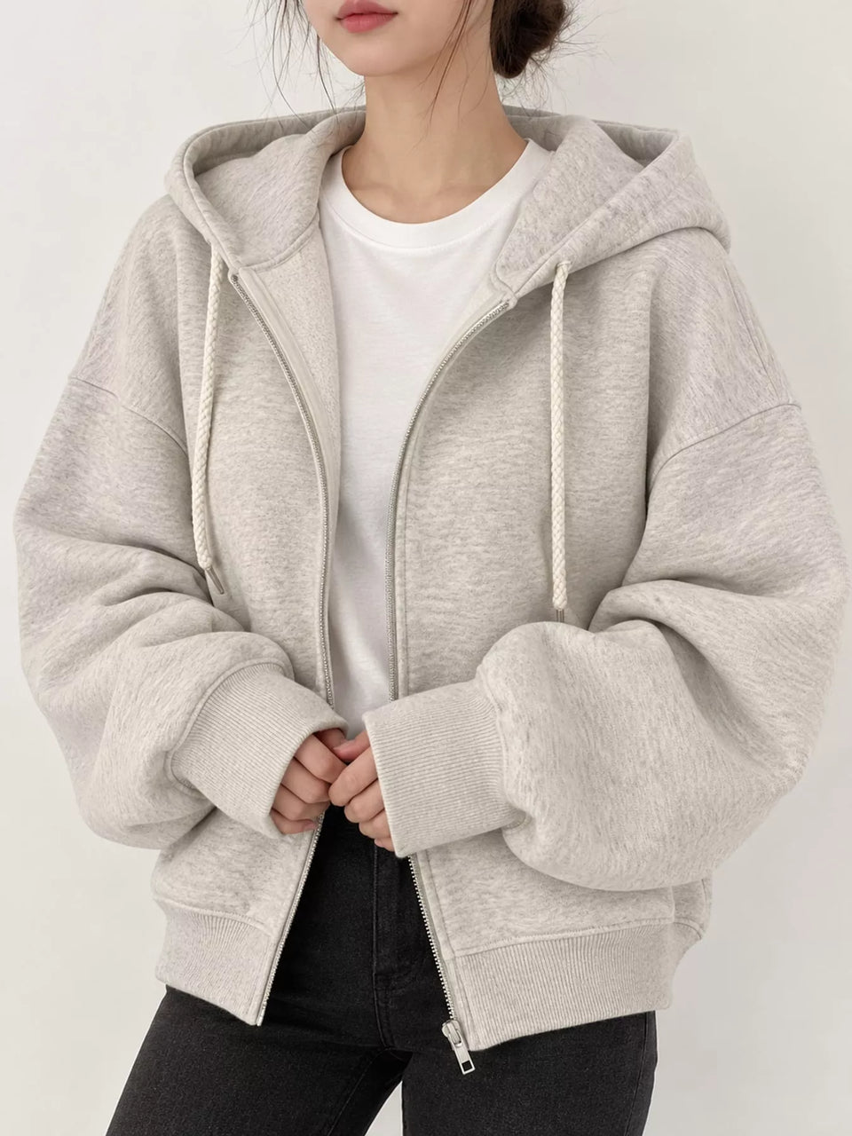 Oversized Zip-Up Cropped Hoodie