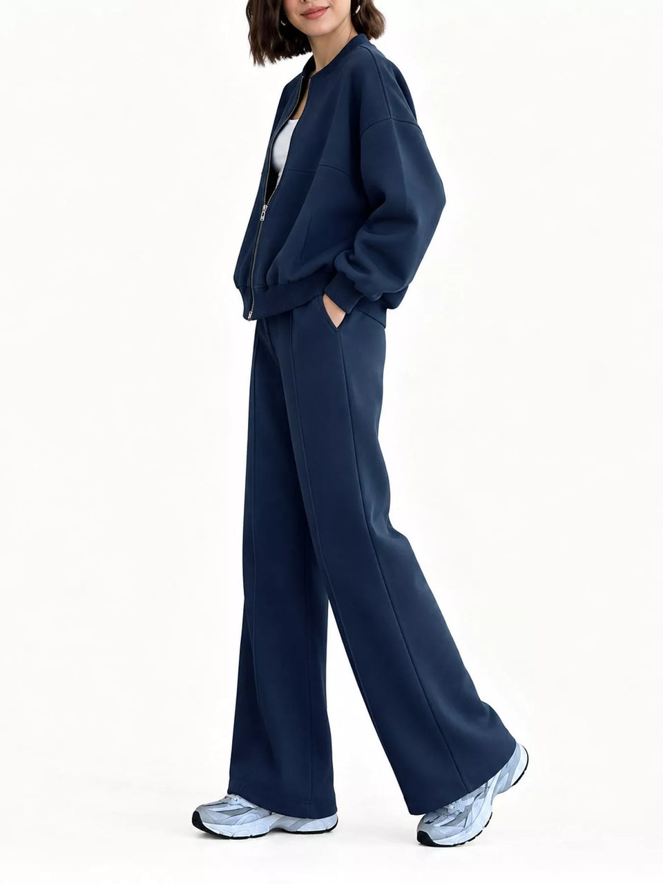 Casual Zip-Up Jacket and Wide-Leg Sweatpants Set