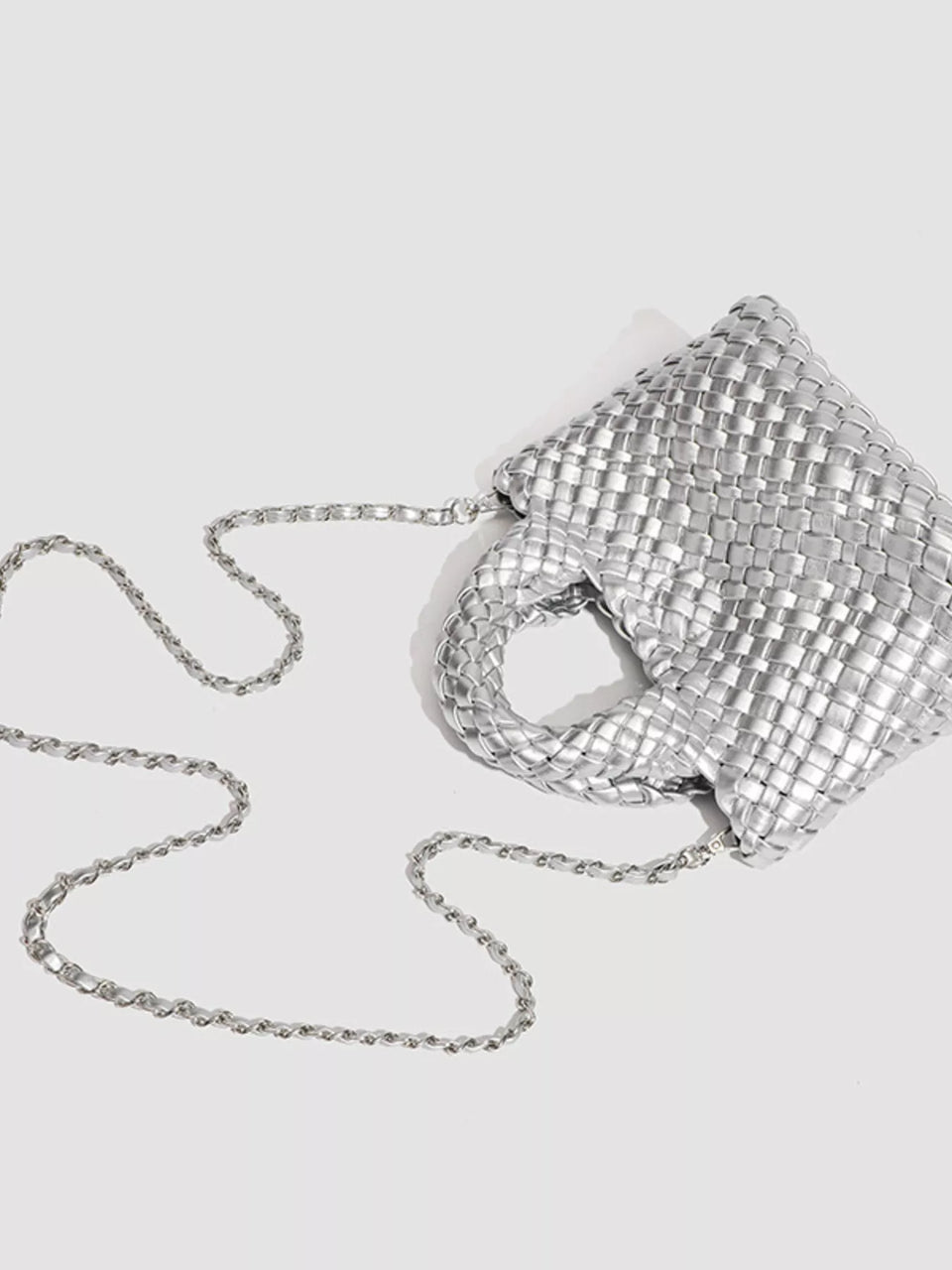 Woven Texture Mini Crossbody Bag with Chain Strap