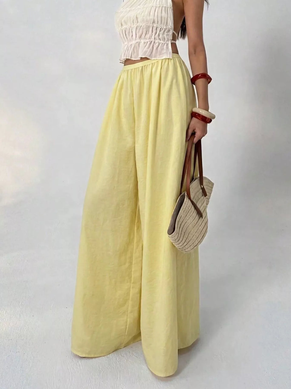 High-Waisted Wide-Leg Pleated Casual Pants