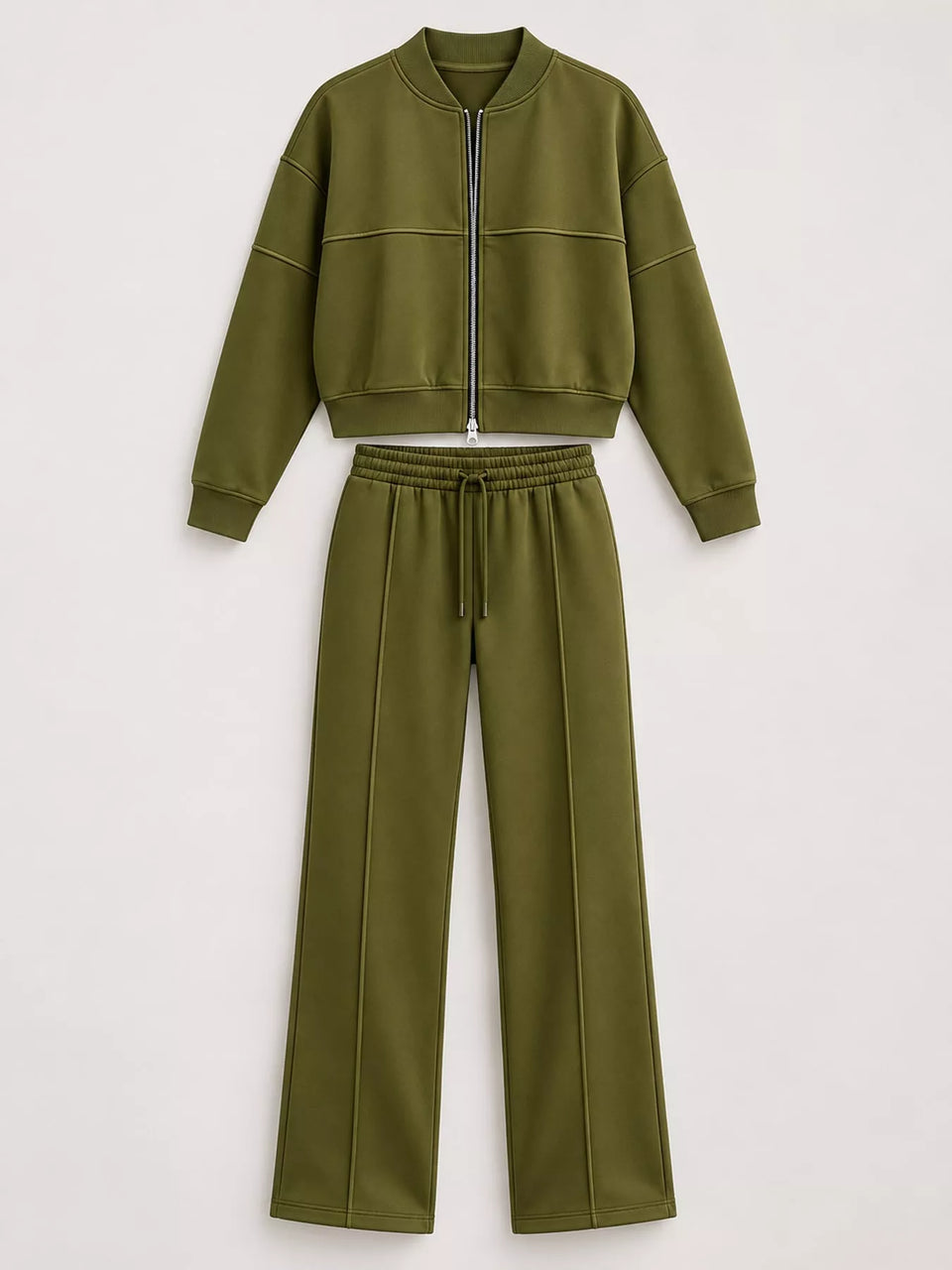 Casual Zip-Up Jacket and Wide-Leg Sweatpants Set