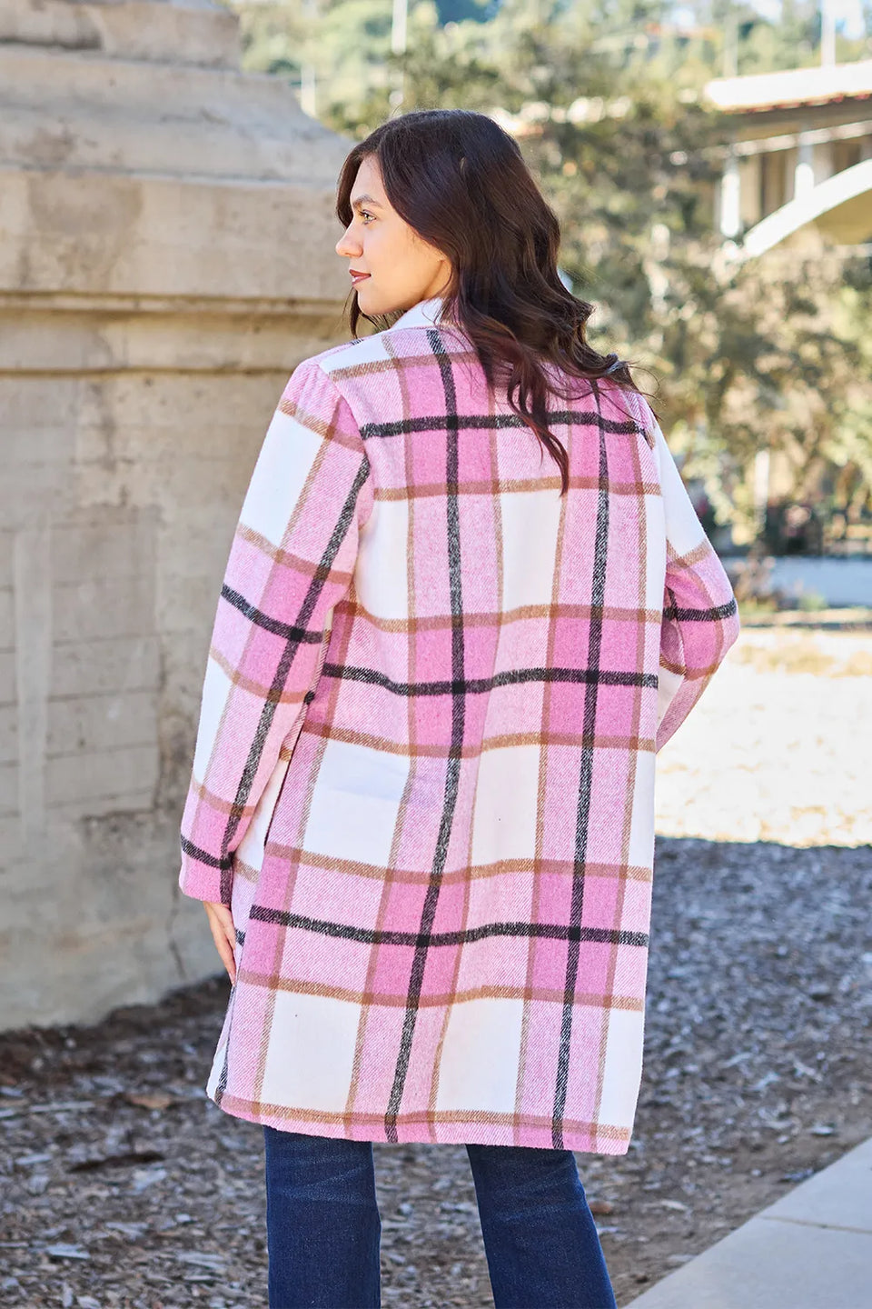 Double Take Plaid Button-Up Lapel Collar Coat