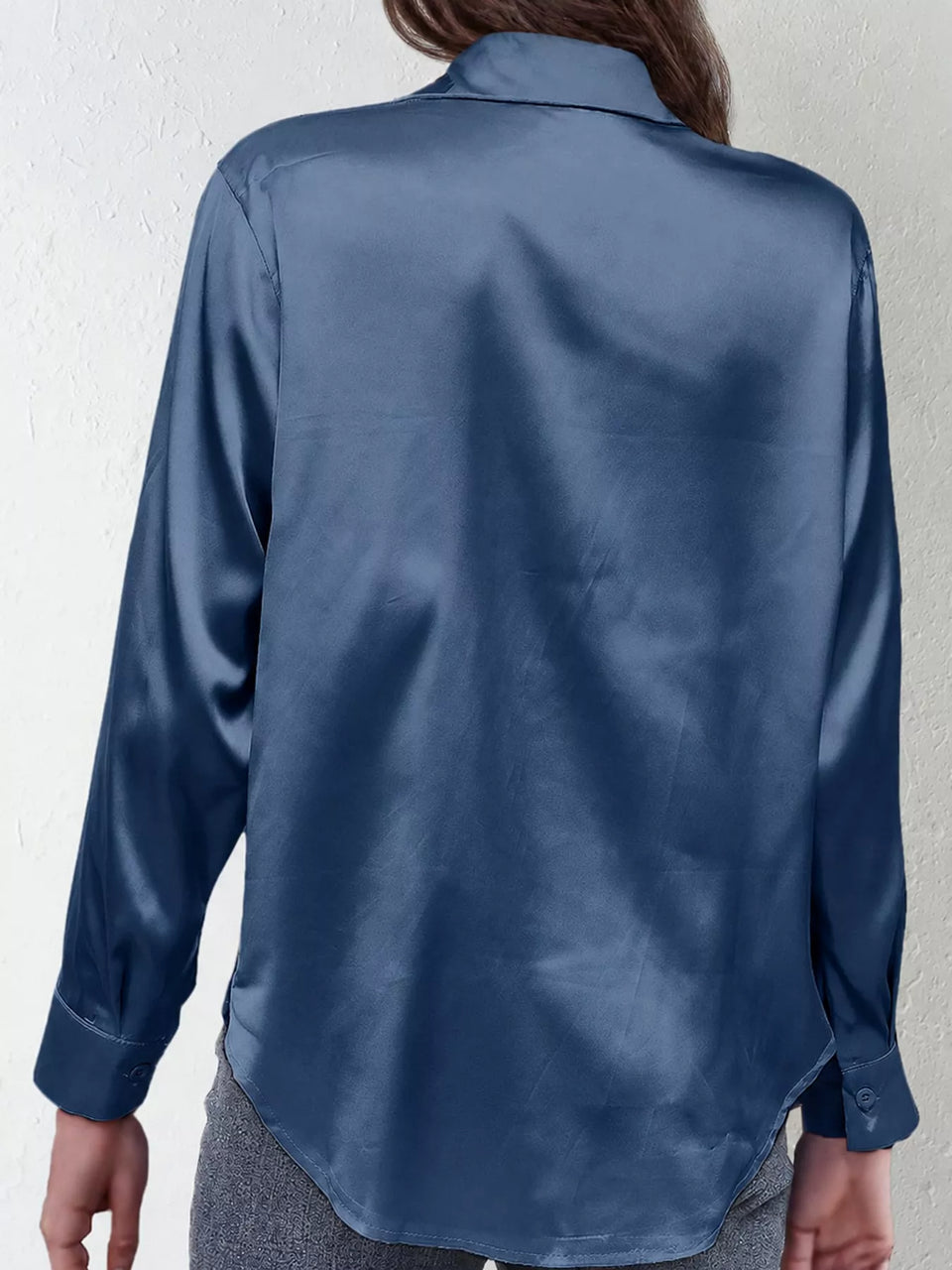 Satin Button-Down Long Sleeve Shirt
