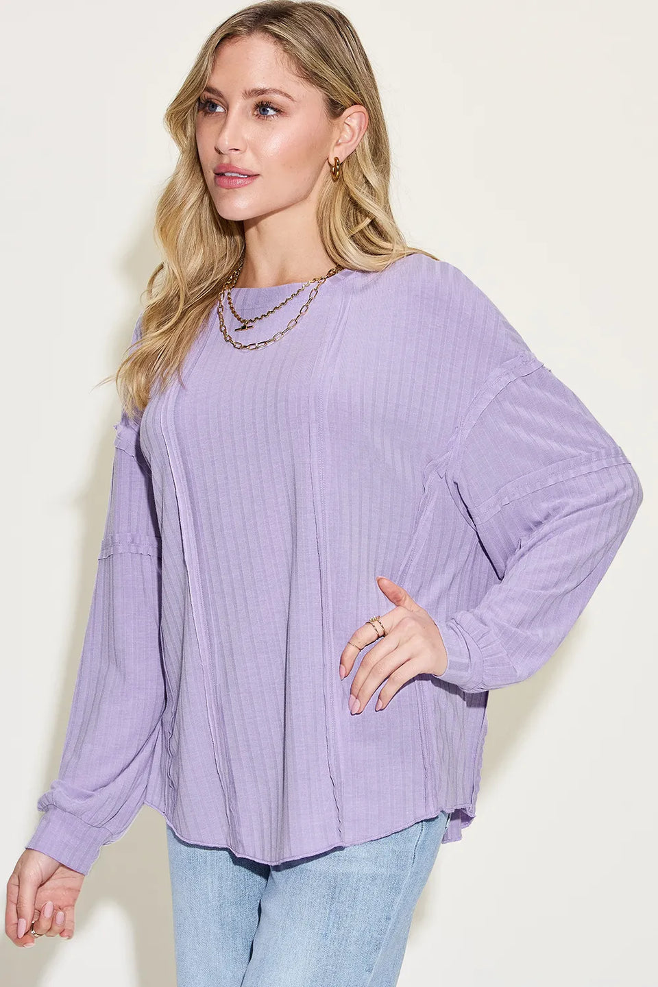 Basic Bae Ribbed Round Neck Long Sleeve T-Shirt