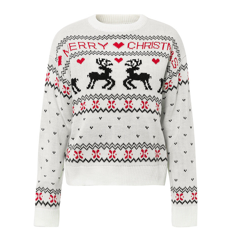 Jultröja med älg och hjärtan – stickad pullover