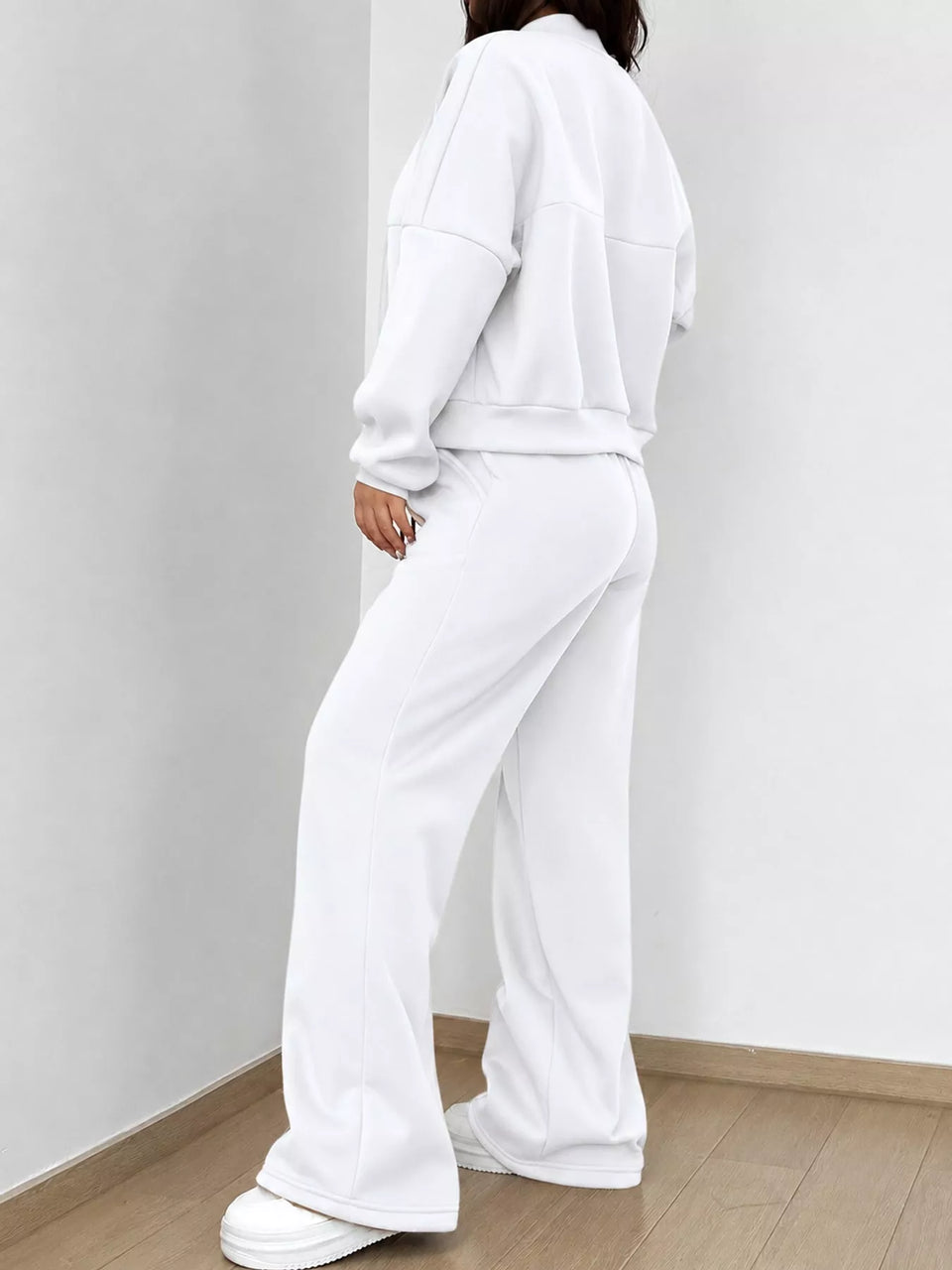 Casual Zip-Up Jacket and Wide-Leg Sweatpants Set