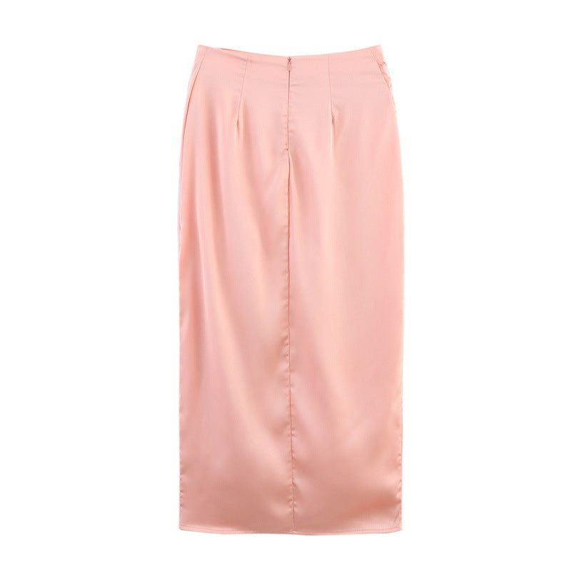Midikjol i satin med draperad knut