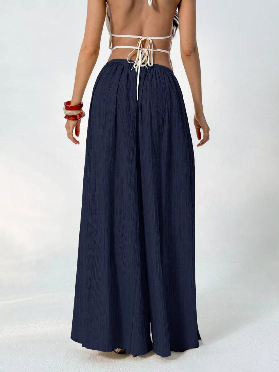 High-Waisted Wide-Leg Pleated Casual Pants