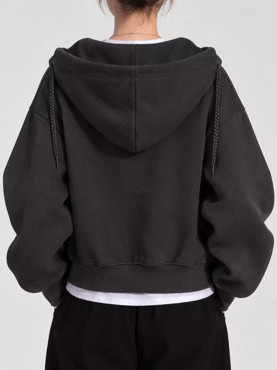 Oversized Zip-Up Cropped Hoodie