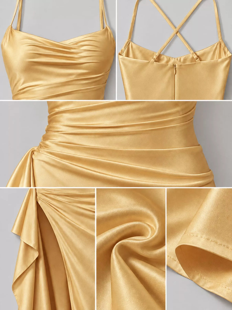 Satin Ruched High-Slit Maxi Dress