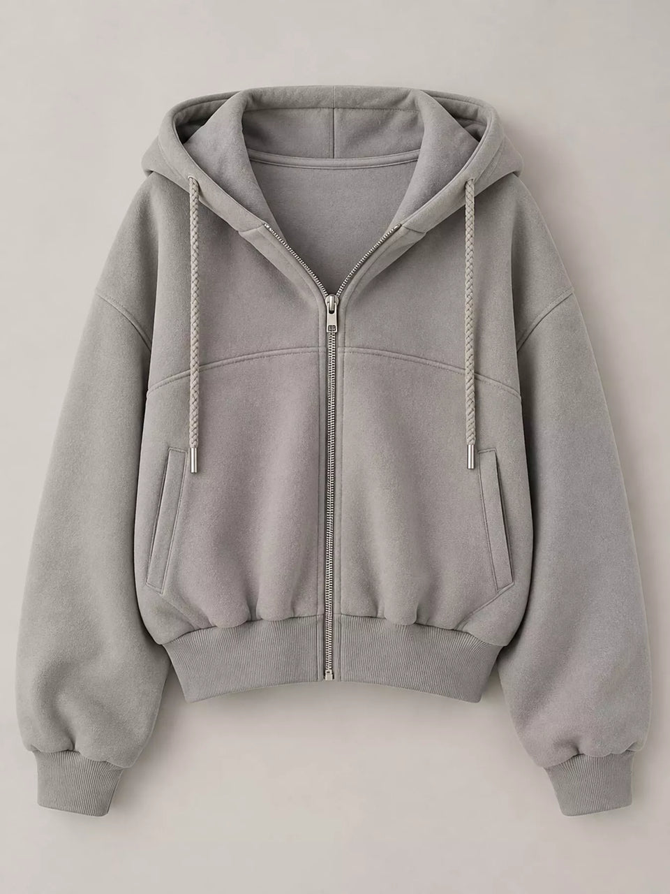 Oversized Zip-Up Cropped Hoodie