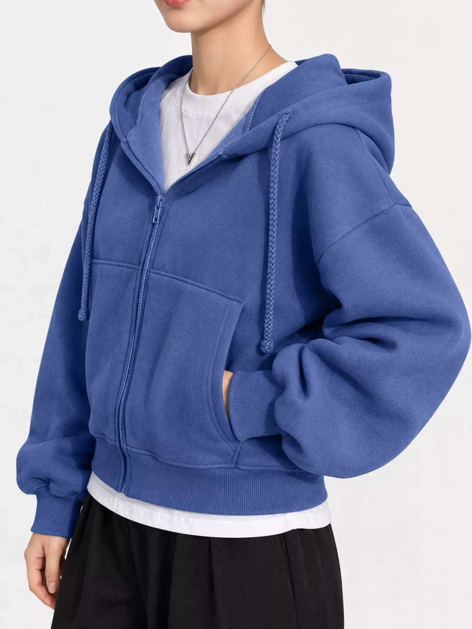 Oversized Zip-Up Cropped Hoodie