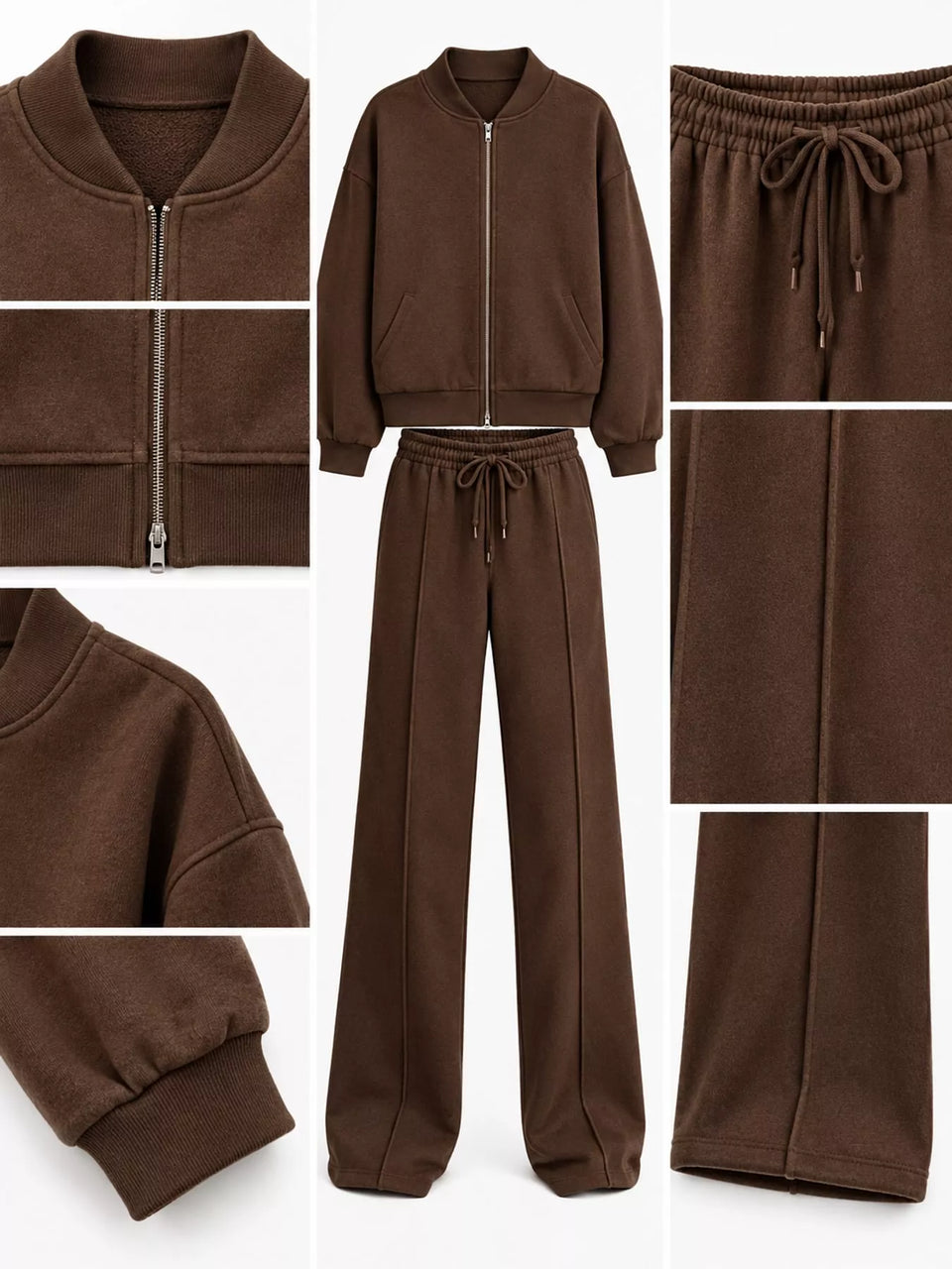 Casual Zip-Up Jacket and Wide-Leg Sweatpants Set