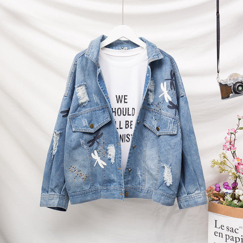 Oversize jeansjacka med tryck