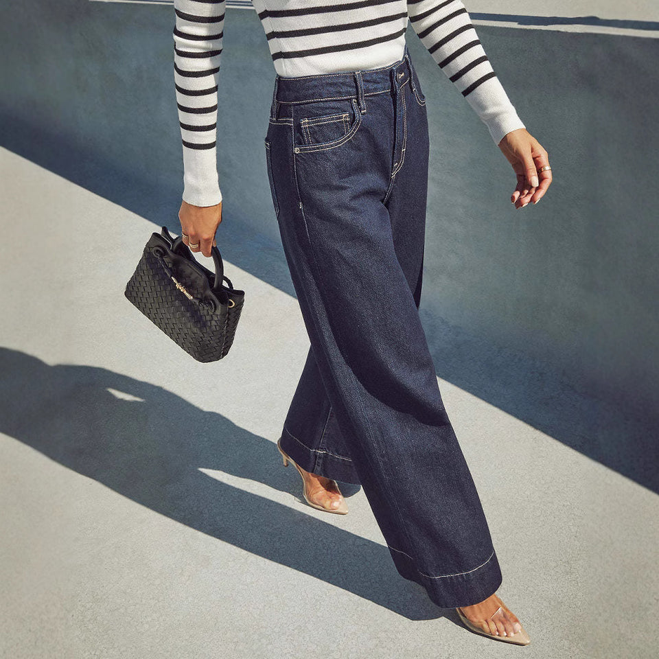 Mörkblå vida jeans med hög midja