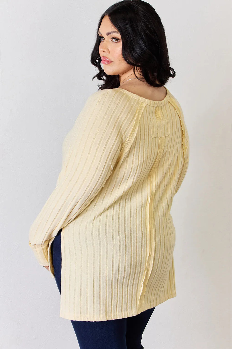 Basic Bae Ribbed Round Neck Slit T-Shirt