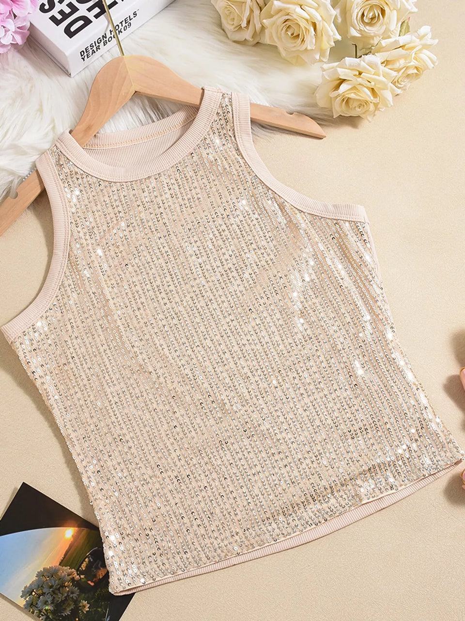 Sequin Round Neck Tank