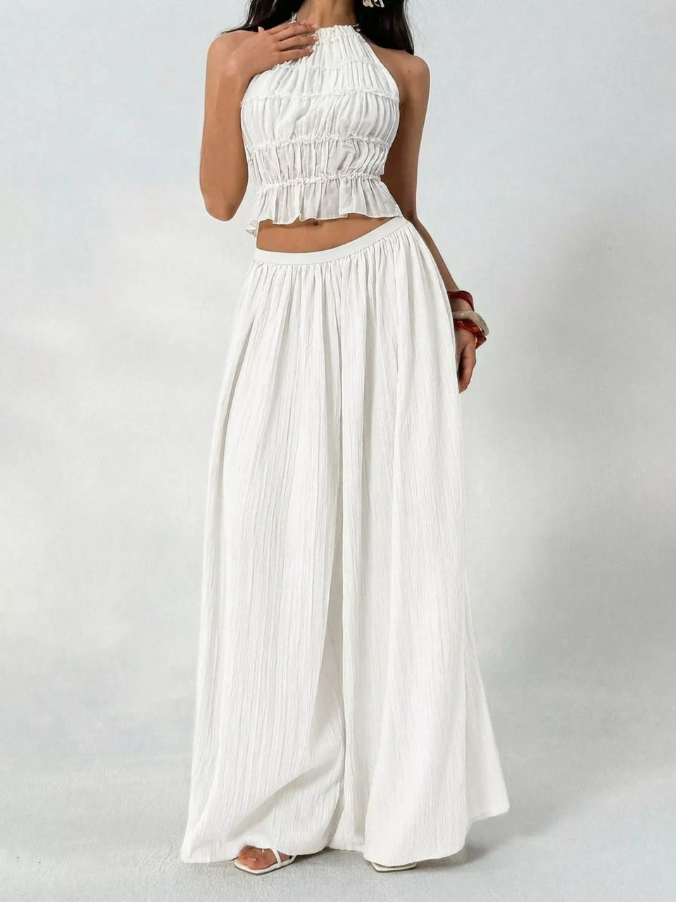 High-Waisted Wide-Leg Pleated Casual Pants