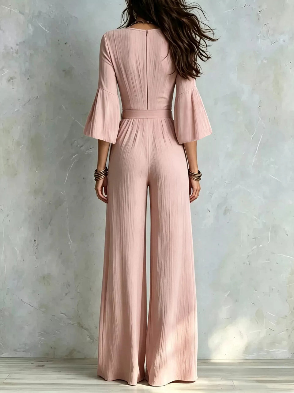 Pleated Wide-Leg Jumpsuit with Tie-Waist