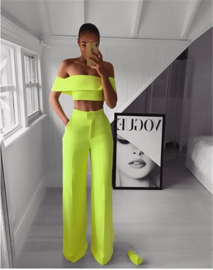 Set med off shoulder-topp och vida byxor