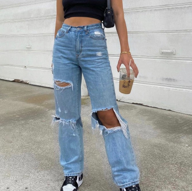Vida slitna jeans med hög midja