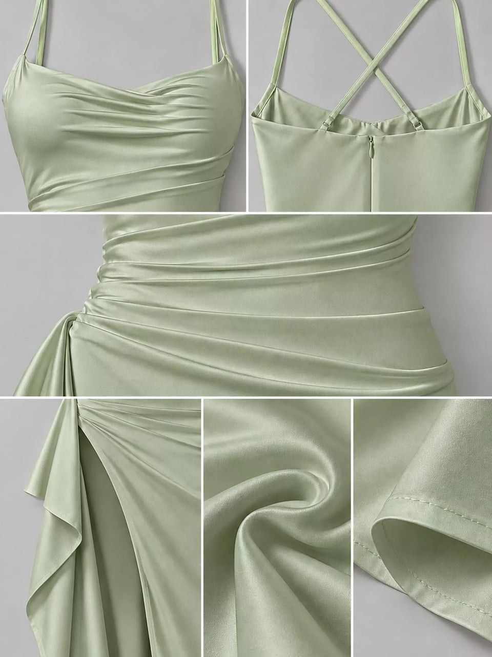 Satin Ruched High-Slit Maxi Dress
