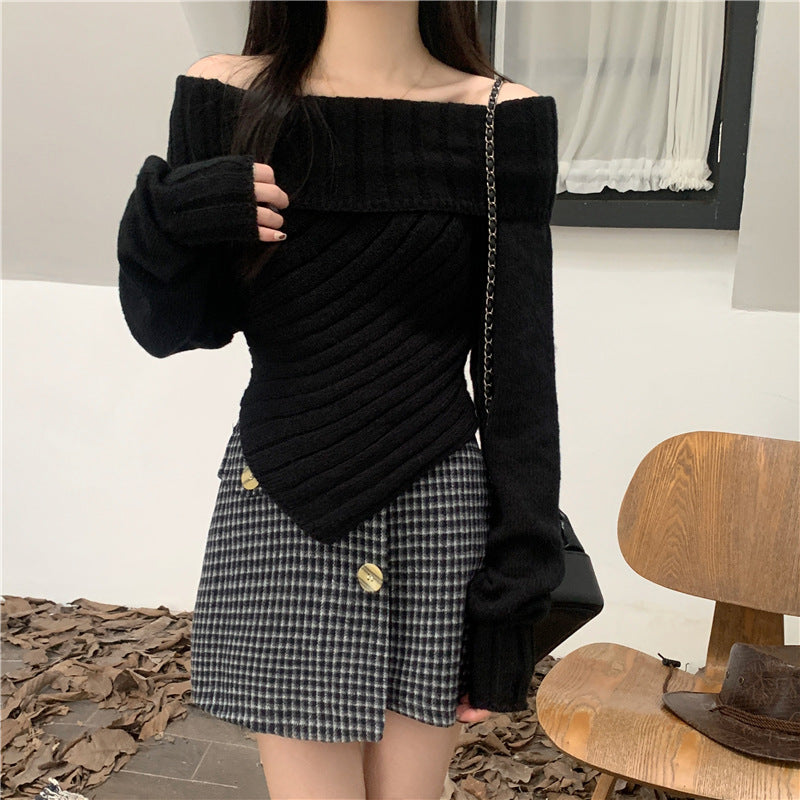 Asymmetrisk off shoulder-tröja