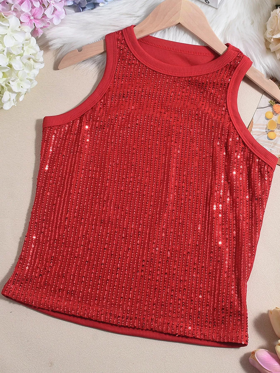 Sequin Round Neck Tank