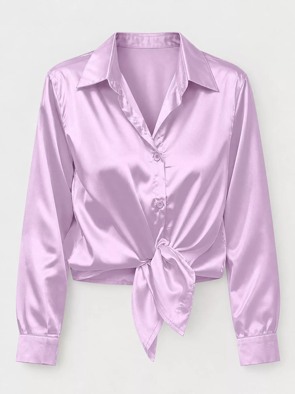 Satin Button-Down Long Sleeve Shirt